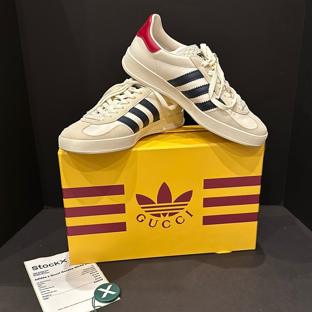 Adidas x Gucci Gazelle white size 7 Woman’s, 5 men’s.